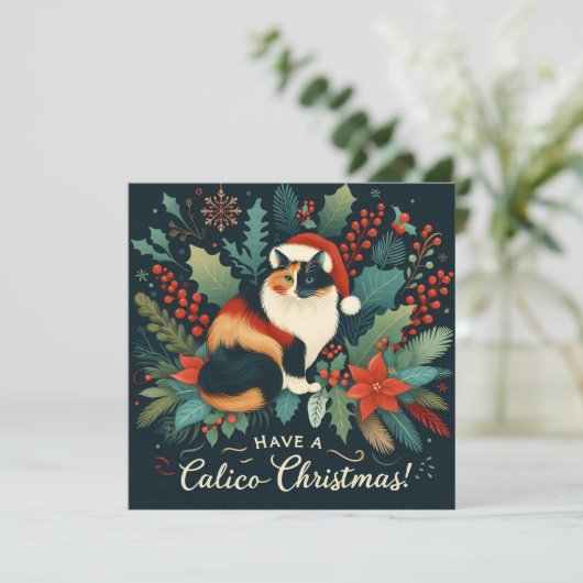 Heb een Calico kerstkrans Feestdagenkaart (Staand voorkant)