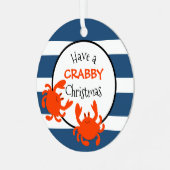 Heb een Crabby-kerstblauwe Nautical Stripe Metalen Ornament (Voorkant links)