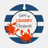 Heb een Crabby-kerstblauwe Nautical Stripe Metalen Ornament (Voorkant)