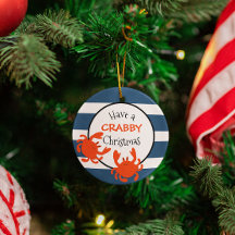 Heb een Crabby-kerstblauwe Nautical Stripe