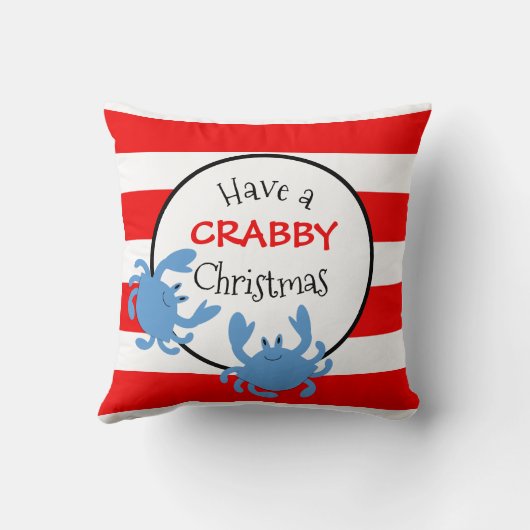 Heb een Crabby-kerstrode Nautical Stripe Kussen (Achterkant)