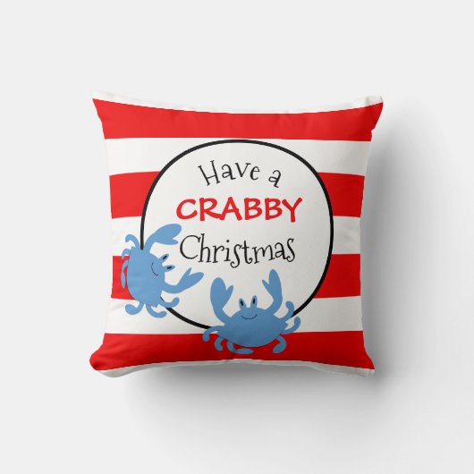 Heb een Crabby-kerstrode Nautical Stripe Kussen (Voorkant)