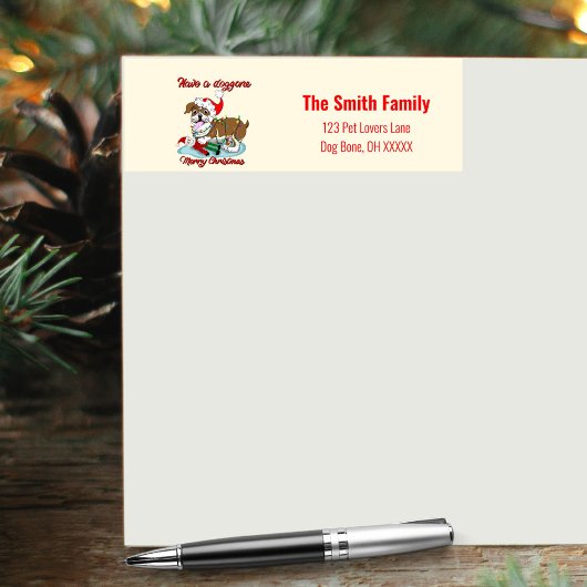 Heb een Dogwent Merry Kerstmis Engelse Bulldog Etiket