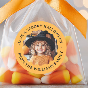 Heb een enge Halloween gegolfde rand foto oranje Ronde Sticker