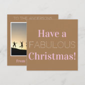 Heb een Fabulair kerstfoto Bruin Wit Roze Feestdagenkaart (Voorkant / Achterkant)