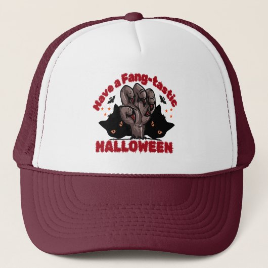 Heb een Fang-Tastic Halloween Monster Hand Design Trucker Pet (Voorkant)
