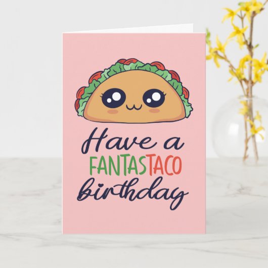 Heb een Fantastaco Birthday Funny Taco Pun Kaart (Gele Bloem)