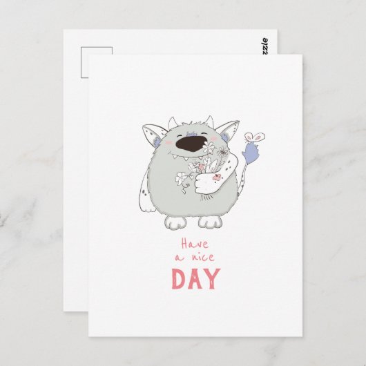 Heb een fijne dag / grappige monster briefkaart (Voorkant / Achterkant)