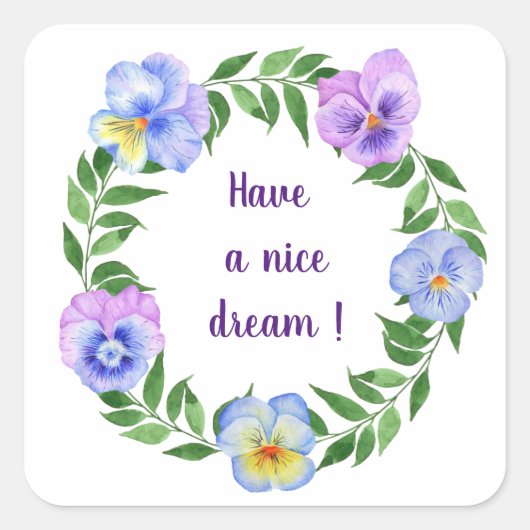 Heb een fijne droom! Waterverf bloemen Vierkante Sticker (Voorkant)