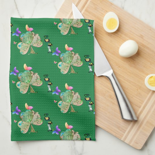 "Heb een gelukkige St. Patrick's Day" Leprechaun Theedoek (Quarter Fold)