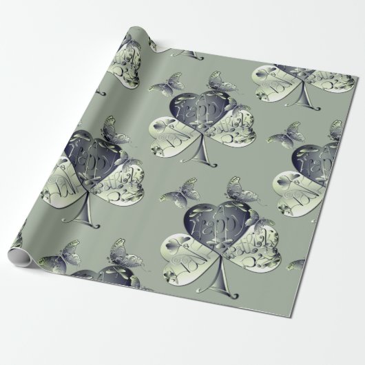 "Heb een gelukkige St. Patrick's Day"Shamrock Cadeaupapier (Uitgerold)