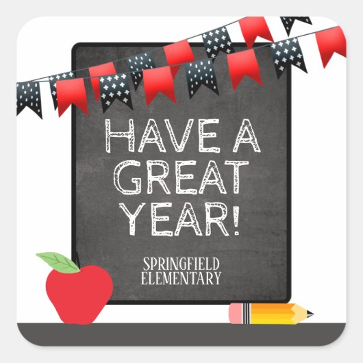 Heb een geweldig jaar rood en zwart karton vierkante sticker (Voorkant)