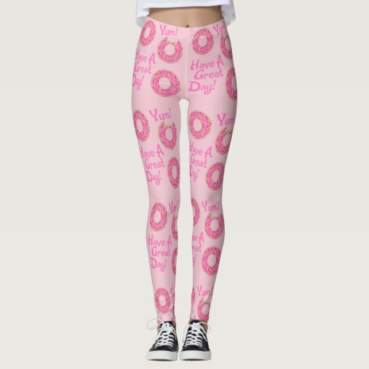 Heb een geweldige dag Donut Slogan Patroon Leggings (Voorkant)