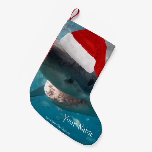 Heb een geweldige witte kersthaai, Santa Hat Funny Kleine Kerstsok (Voorkant (Hangend))