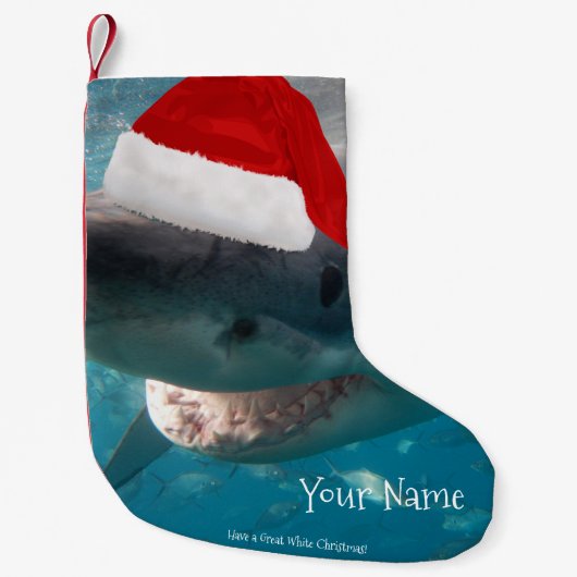 Heb een geweldige witte kersthaai, Santa Hat Funny Kleine Kerstsok (Voorkant)