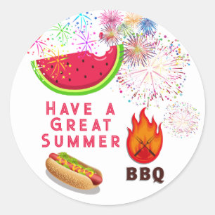 Heb een geweldige zomer BBQ Vuurwerk Hotdog Ronde Sticker
