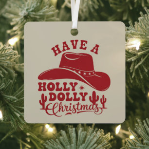 Heb een grappige Kerstmis Cowboy Hoed Xmas Holly D Metalen Ornament