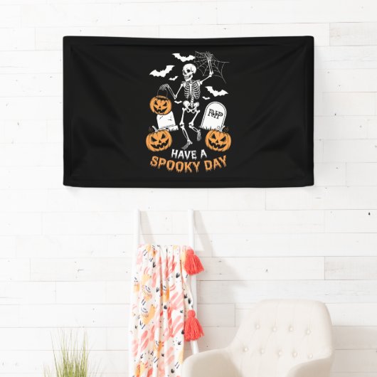 Heb een griezelige dag Halloween Heks Cadeau Skele Spandoek (Insitu)