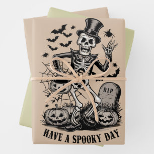 Heb een griezelige dag Halloween Heks Skelet  Inpakpapier Vel