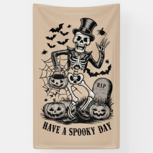 Heb een griezelige dag Halloween Heks Skelet  Spandoek