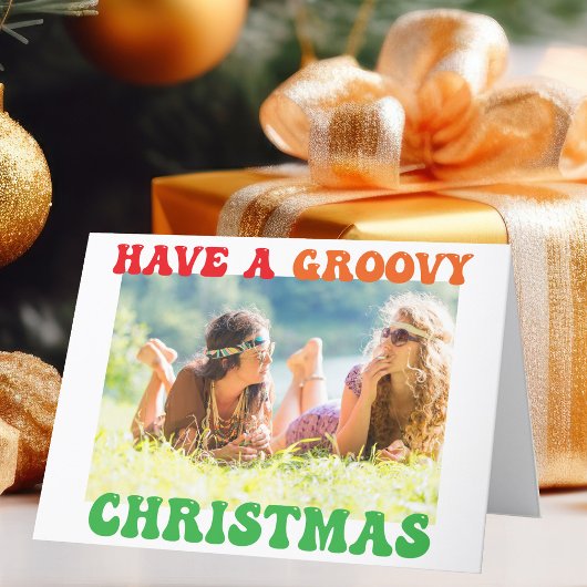 Heb een Groovy-kerstfoto met hippie Feestdagen Kaart