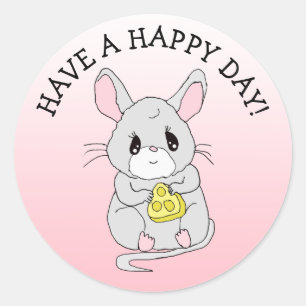 Heb een Happy Day Little Mouse met kaas Ronde Sticker