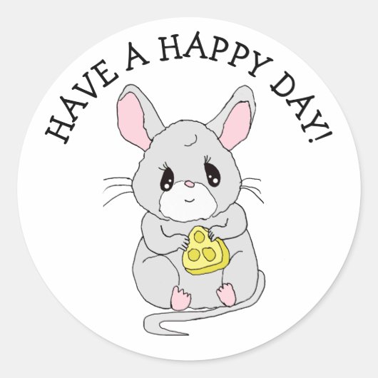 Heb een Happy Day Little Mouse met kaas Ronde Sticker (Voorkant)