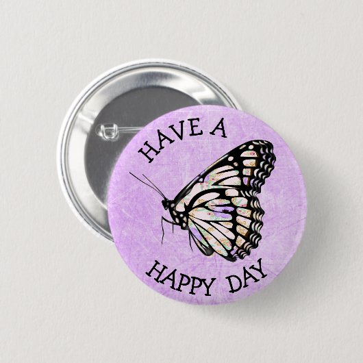 Heb een Happy Day Paarse Butterfly Button (Voorkant /achterkant)