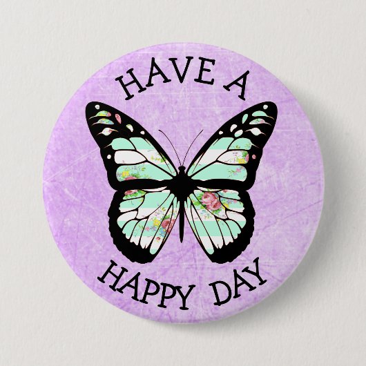 Heb een Happy Day Paarse Butterfly Button (Voorkant)