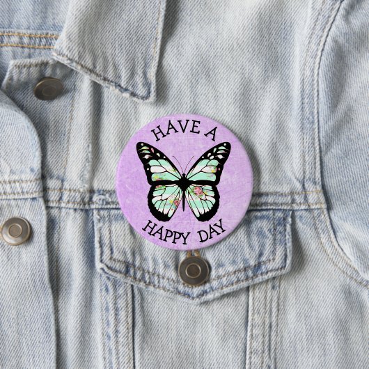 Heb een Happy Day Paarse Butterfly Button (In situ)