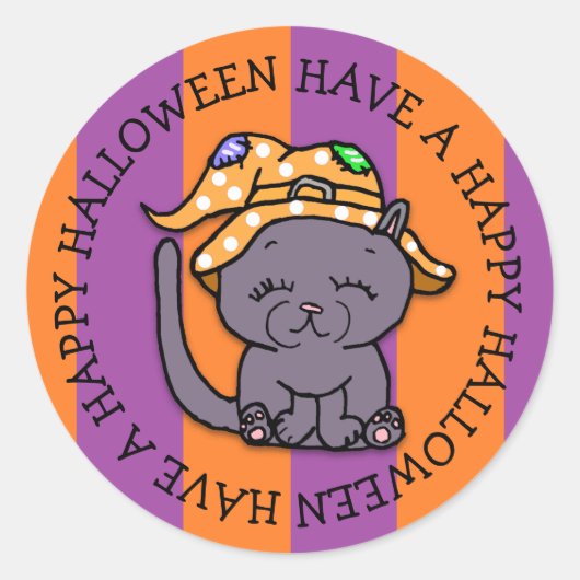 Heb een Happy Halloween Cute Black Cat Ronde Sticker (Voorkant)