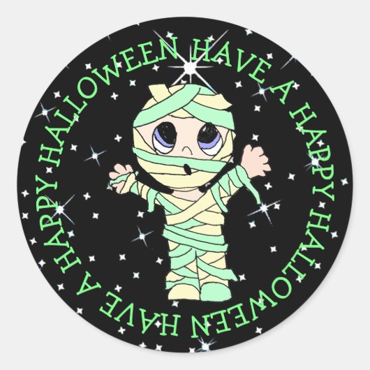 Heb een Happy Halloween Cute Mummy Ronde Sticker (Voorkant)