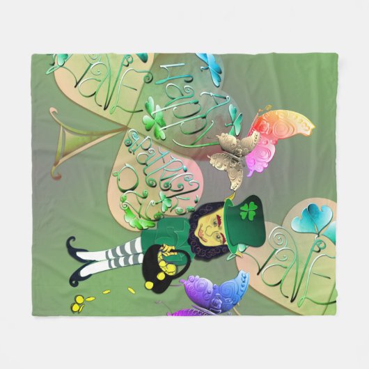 "Heb een Happy St. Patrick's Day!" Leprechaun Fleece Deken (Voorkant (Horizontaal))