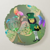 "Heb een Happy St. Patrick's Day!" Leprechaun Rond Kussen (Voorkant)