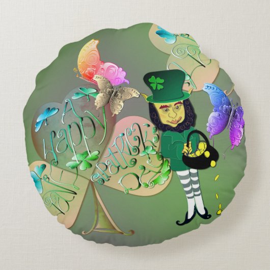 "Heb een Happy St. Patrick's Day!" Leprechaun Rond Kussen (Achterkant)