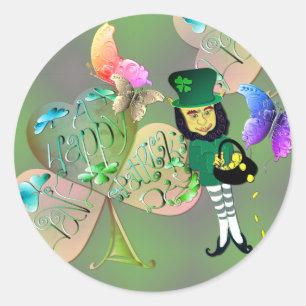"Heb een Happy St. Patrick's Day!" Leprechaun Ronde Sticker