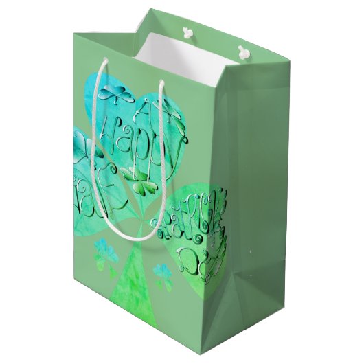Heb een Happy St Patrick's Day Shamrock Misty Gree Medium Cadeauzakje (Achterkant Gekanteld)