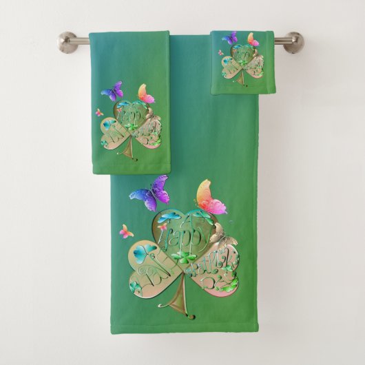 "Heb een Happy St. Patrick's Day" Shamrock Towel Bad Handdoek (Insitu)