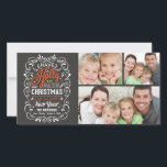 Heb een Holly Jolly Christmas Chalkboard 3-foto Feestdagenkaart<br><div class="desc">Feestelijke en folksy krullend schoolbord stijl Kerstmis Vakantie groeten foto template op trendy platte kaarten. Whimsical krijtbord stijl swirly lijst met kleurrijke en vrolijke krijt-art typografie en retro mix van met de hand geletterde stijlen, versierd met ijzig gebladerte en hulst bessen. Voeg uw favoriete vakantiefoto's toe en pas de tekst...</div>