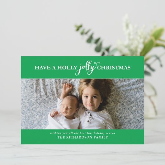 HEB EEN HOLLY JOLLY CHRISTMAS FLAT FOTO FEESTDAGENKAART (Staand voorkant)