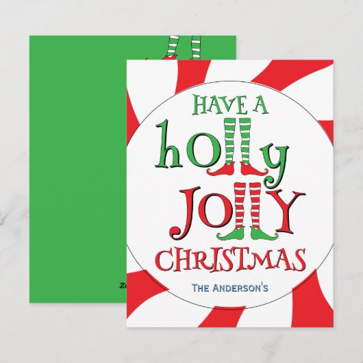 Heb een Holly Jolly Christmas Peppermint Swirl Elf Feestdagenkaart (Voorkant / Achterkant)