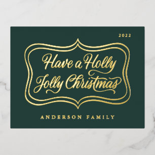 Heb een Holly Jolly Classic Gold Lijst Folie Feestdagen Briefkaart