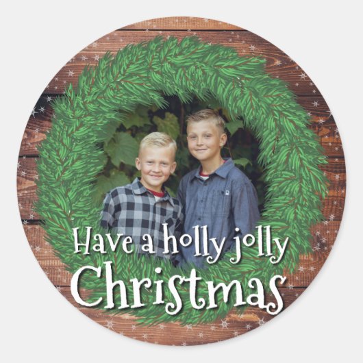 Heb een Holly Jolly Kerstkrans Ronde Sticker (Voorkant)