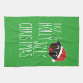 Heb een Holly Jolly Kerstzwarte Pug Santa Theedoek (Horizontaal)