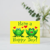 Heb een hoppy Day Cartoon, kikkers Happy Yellow Briefkaart (Staand voorkant)
