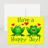 Heb een hoppy Day Cartoon, kikkers Happy Yellow Briefkaart (Voorkant / Achterkant)