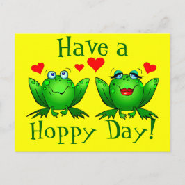 Heb een hoppy Day Cartoon, kikkers Happy Yellow Briefkaart