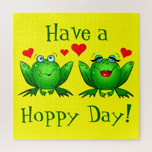 Heb een hoppy Day Cute Cartoon Frogs Green Yellow Legpuzzel (Verticaal)