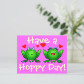 Heb een hoppy Day Happy Cartoon kikkers Briefkaart (Staand voorkant)