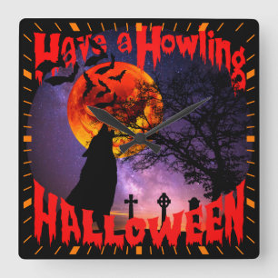 Heb een Howling Halloween Vierkante Klok